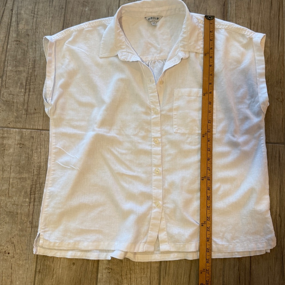 Orvis Classic Collection‎ White Linen Sleeveless Button Down Shirt Large Cap Slv